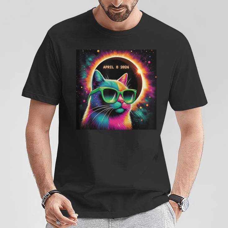 Total Solar Eclipse Cat Wearing Glasses April 8 2024 T-Shirt Unique Gifts