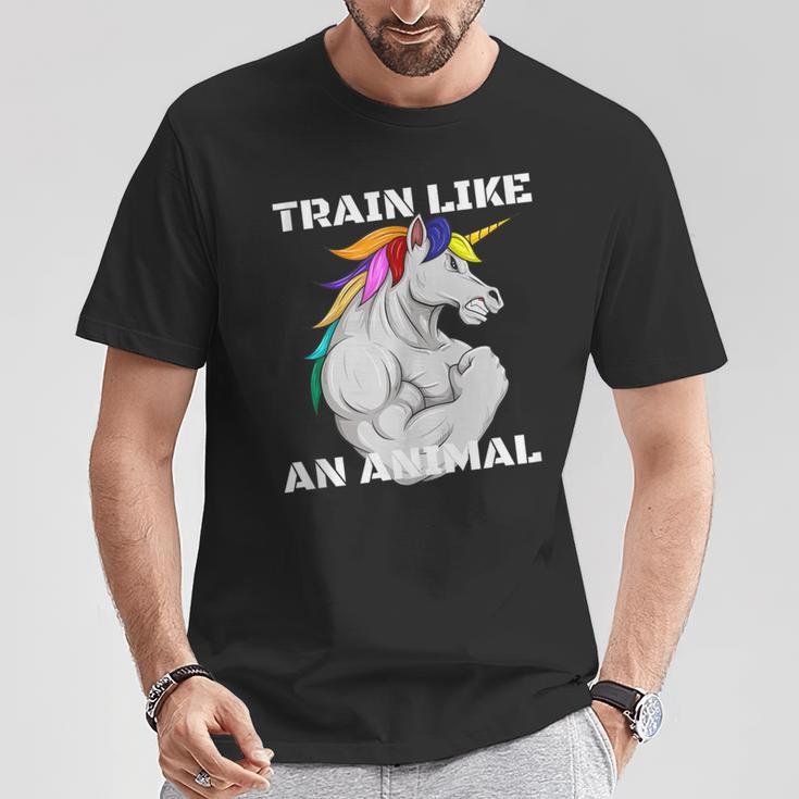 Train Like An Animal Unicorn Weightlifting Muscle Fitness T-Shirt Unique Gifts