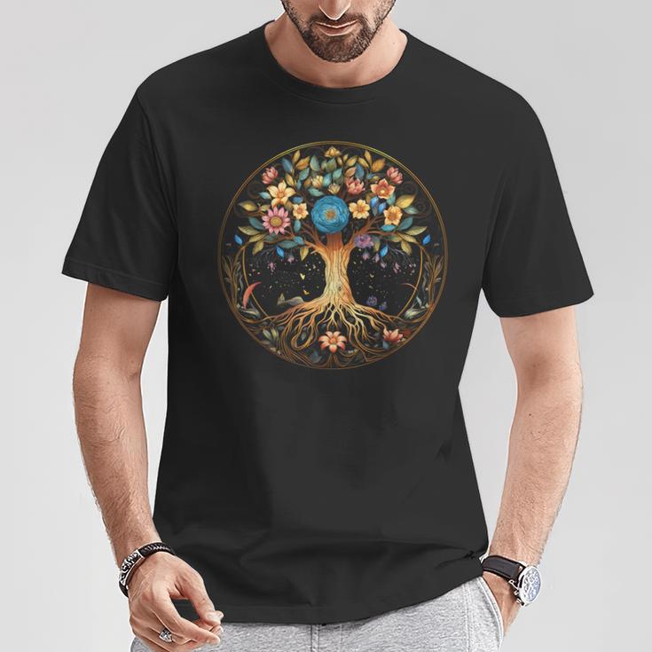 Tree Of Life Circle Flowers Illustration Cottagecore T-Shirt Unique Gifts