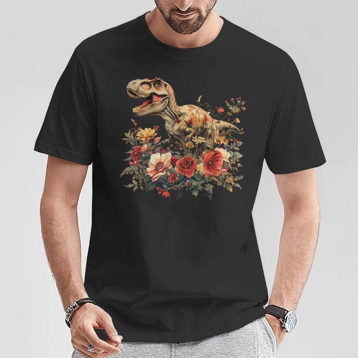 Trex Dinosaur Dino Floral Flower T-Shirt Unique Gifts