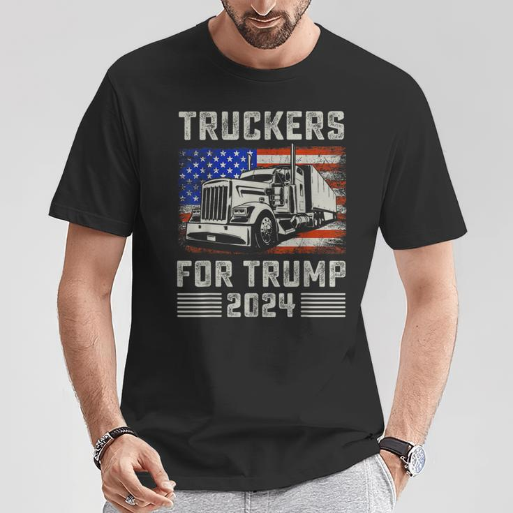 Truckers For Trump American Flag Trump 2024 Vintage T-Shirt Unique Gifts