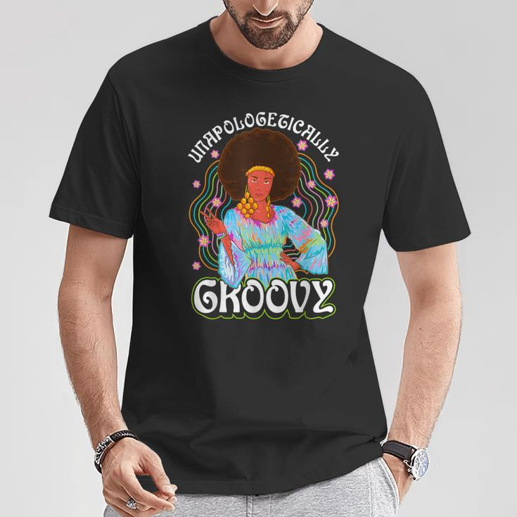 Unapologetically Groovy Black Woman 70S Dance Party Peace T-Shirt Unique Gifts