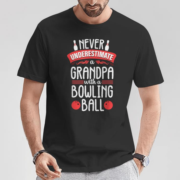 Never Underestimate Bowling Grandpa Bowler Team For Men T-Shirt Unique Gifts