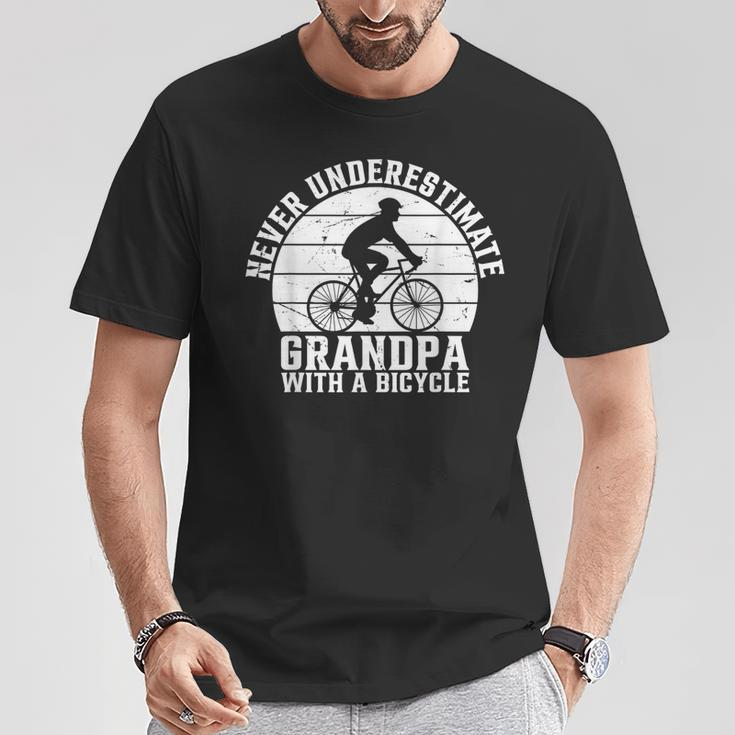 Never Underestimate Grandpa With A Bicycle Racing Bike T-Shirt Unique Gifts