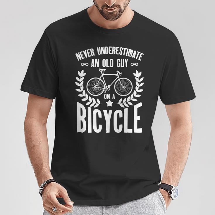 Never Underestimate An Old Guy On A Bicycle Grandpa T-Shirt Funny Gifts