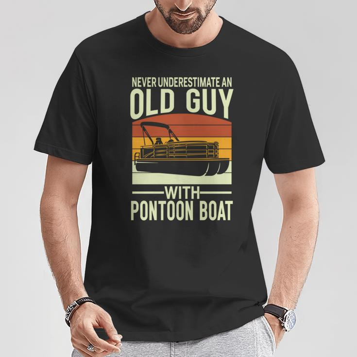 Never Underestimate An Old Guy With A Pontoon Boat Captain T-Shirt Funny Gifts