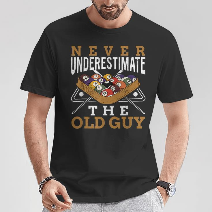 Never Underestimate The Old Guy Retro Pool Billiards Grandpa T-Shirt Unique Gifts