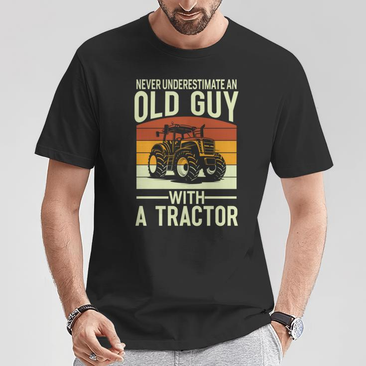 Never Underestimate An Old Guy With A Tractor Farmer T-Shirt Funny Gifts