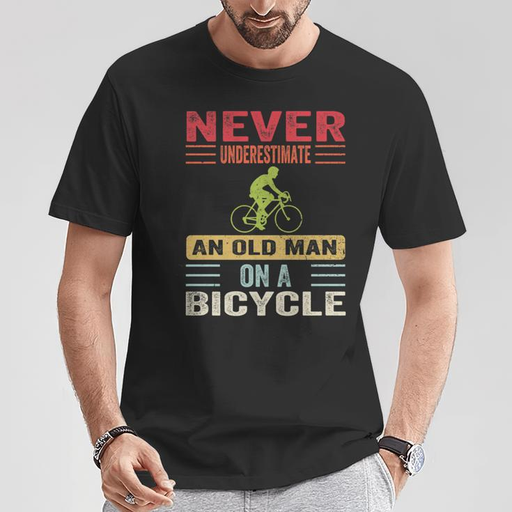 Never Underestimate An Old Man On A Bicycle Cycling Retro T-Shirt Unique Gifts