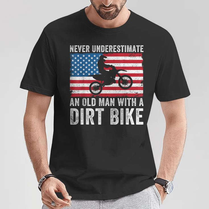 Never Underestimate An Old Man With A Dirt Bike Grandpa Dad T-Shirt Unique Gifts