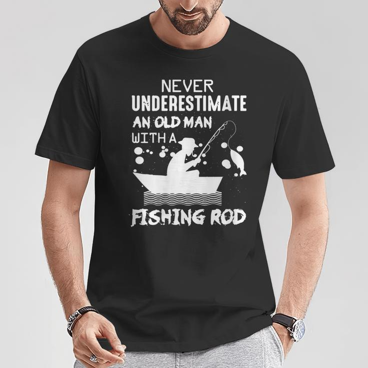 Never Underestimate An Old Man With A Fishing Rod T-Shirt Personalized Gifts