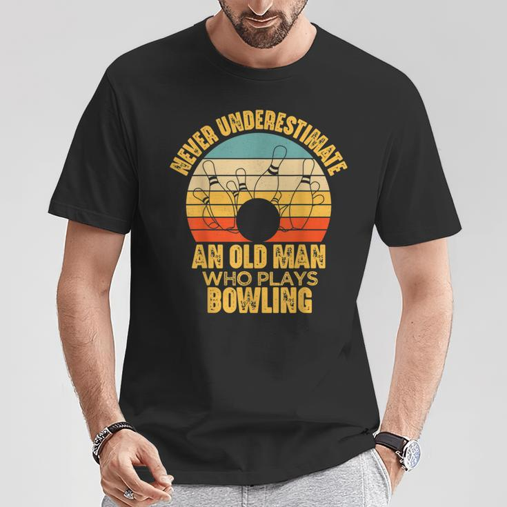 Never Underestimate An Old Man Who Plays Bowling T-Shirt Unique Gifts