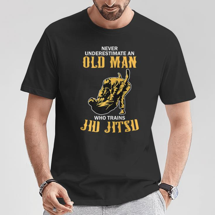 Never Underestimate An Old Man Training Brazilian Jiu Jitsu T-Shirt Unique Gifts