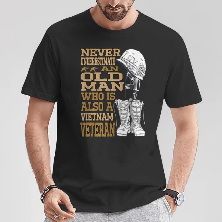 Never Underestimate An Old Man Vietnam Veteran Patriotic Dad T-Shirt Unique Gifts