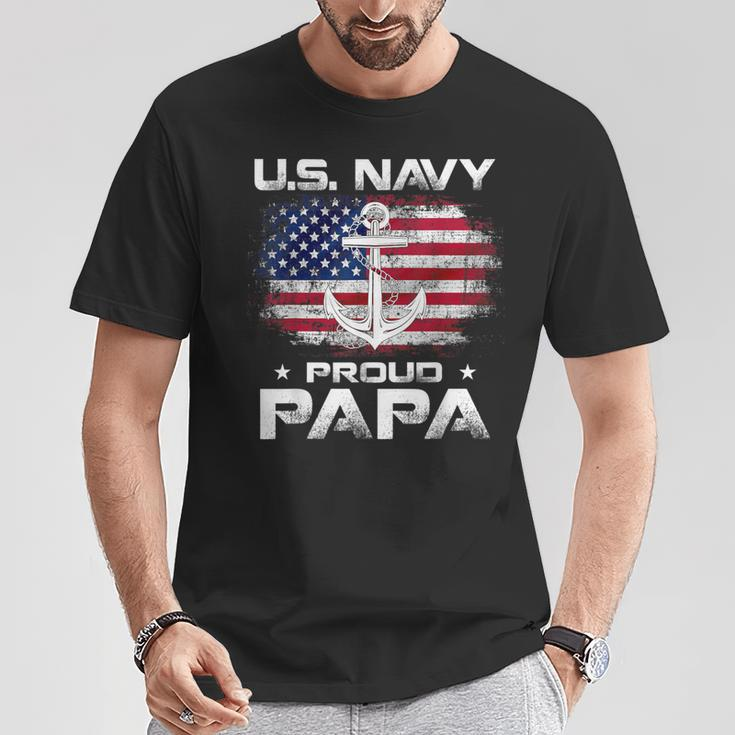 Us Navy Proud Papa With American Flag Veteran T-Shirt Unique Gifts