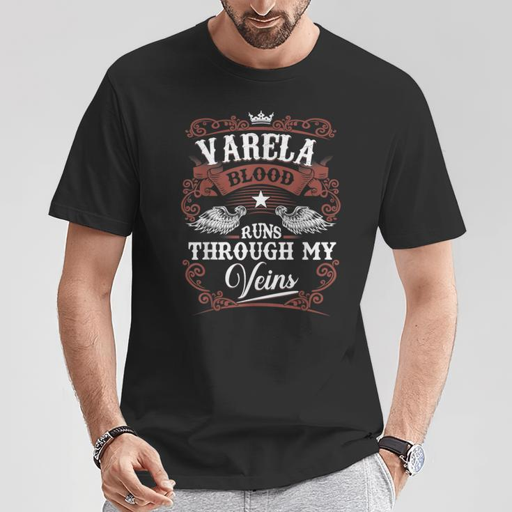 Varela Blood Runs Through My Veins Vintage Family Name T-Shirt Funny Gifts