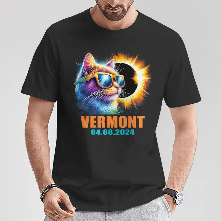 Vermont Total Solar Eclipse 2024 Cat Solar Eclipse Glasses T-Shirt Unique Gifts