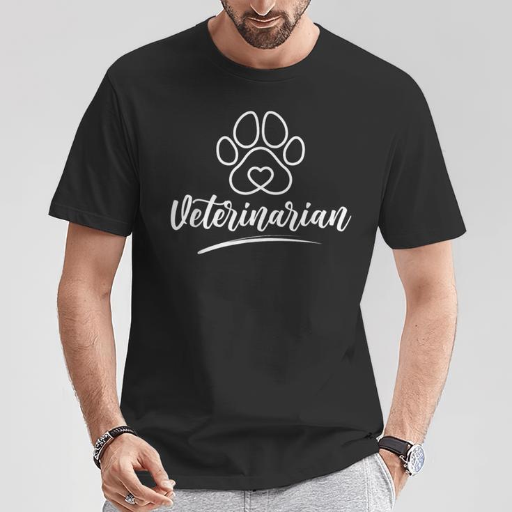 Veterinär T-Shirt mit Pfotenabdruck in Schwarz, Herzdesign für Tierärzte Lustige Geschenke