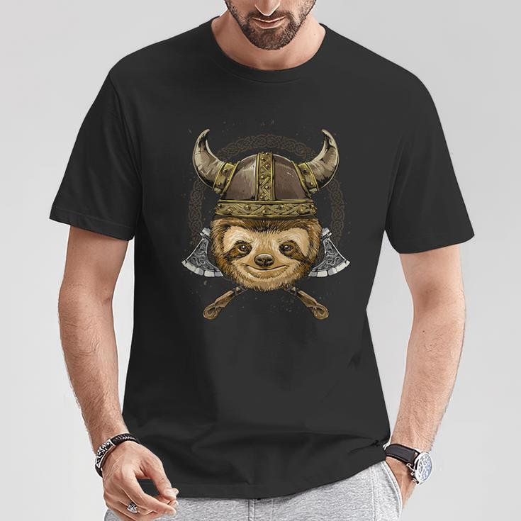 Viking Sloth With Viking Helmet Mjolnir Axes T-Shirt Unique Gifts