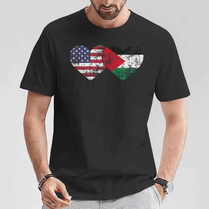 Vintage American Palestinian Flags Hearts Love Usa T-Shirt Unique Gifts