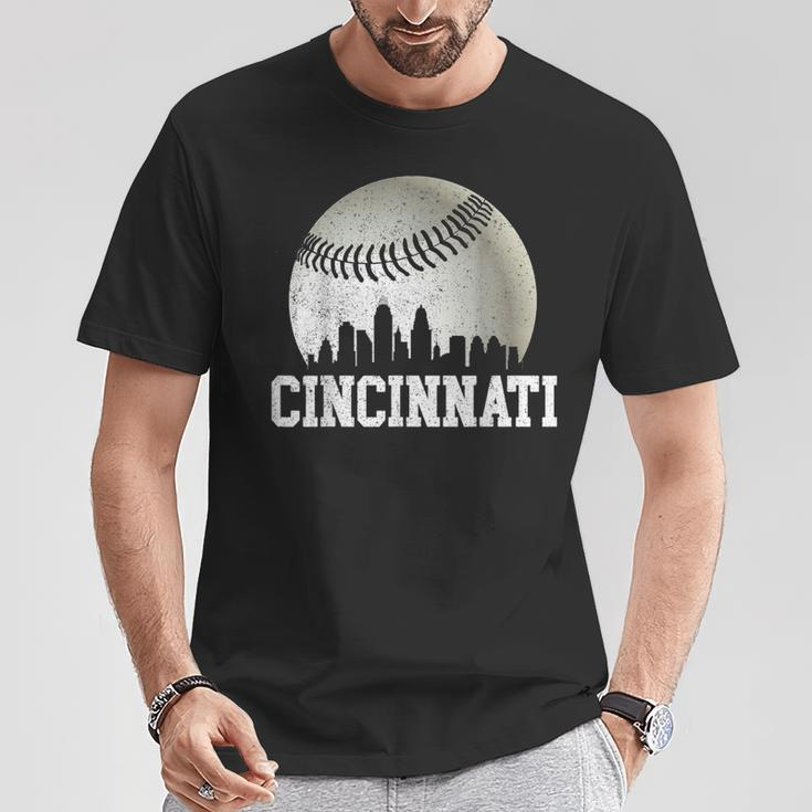 Vintage Cincinnati Skyline City Baseball Met At Gameday T-Shirt Unique Gifts