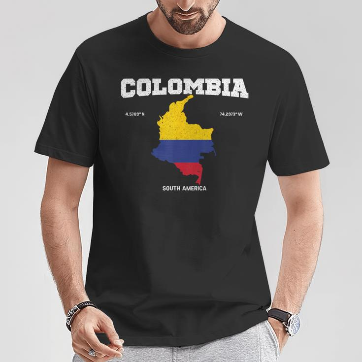 Vintage Colombian Flag Colombia Coordinates T-Shirt Unique Gifts