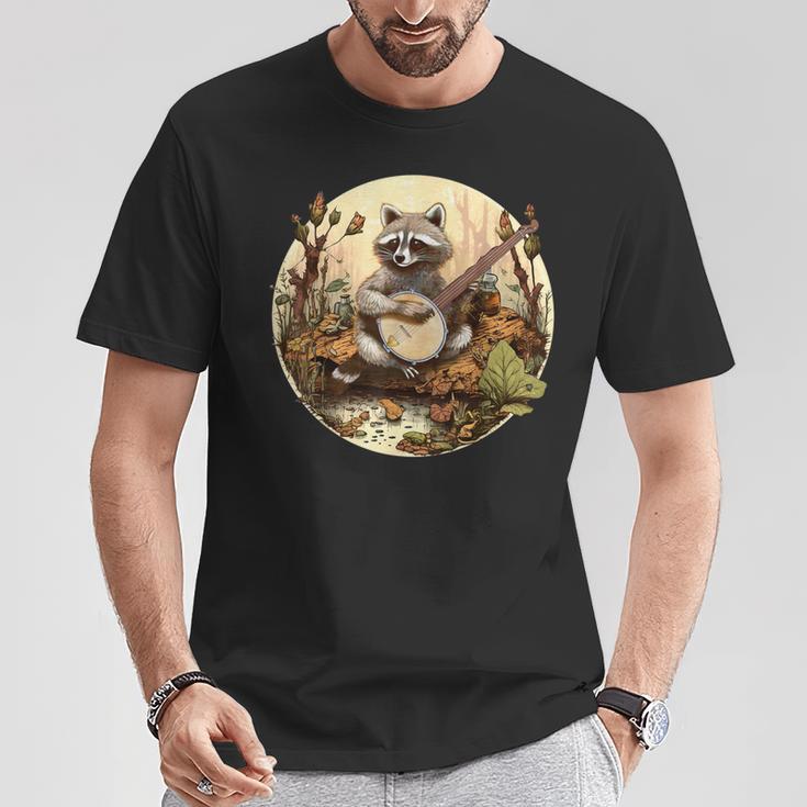 Vintage Cottagecore Aesthetic Raccoon Playing Banjo Racoon T-Shirt Unique Gifts