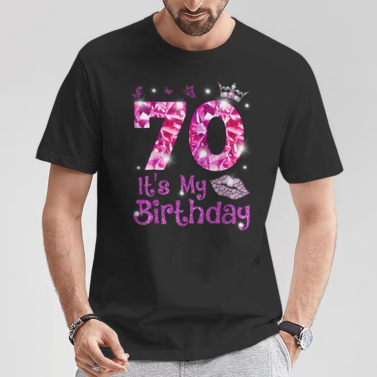 Vintage Happy 70 It's My Birthday Crown Lips 70Th Birthday T-Shirt Unique Gifts