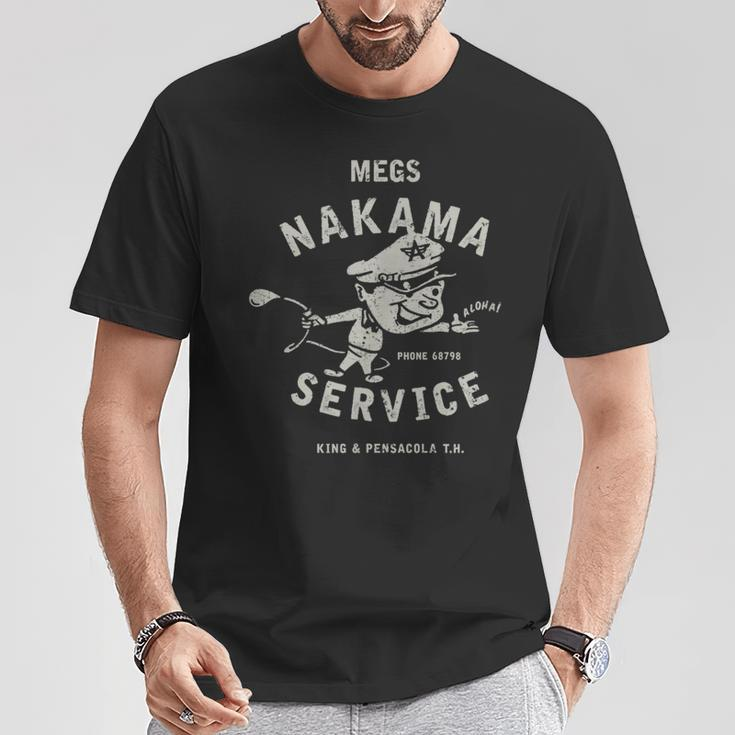 Vintage Megs Nakama Gas Station Reversed Clay Attendant T-Shirt Unique Gifts