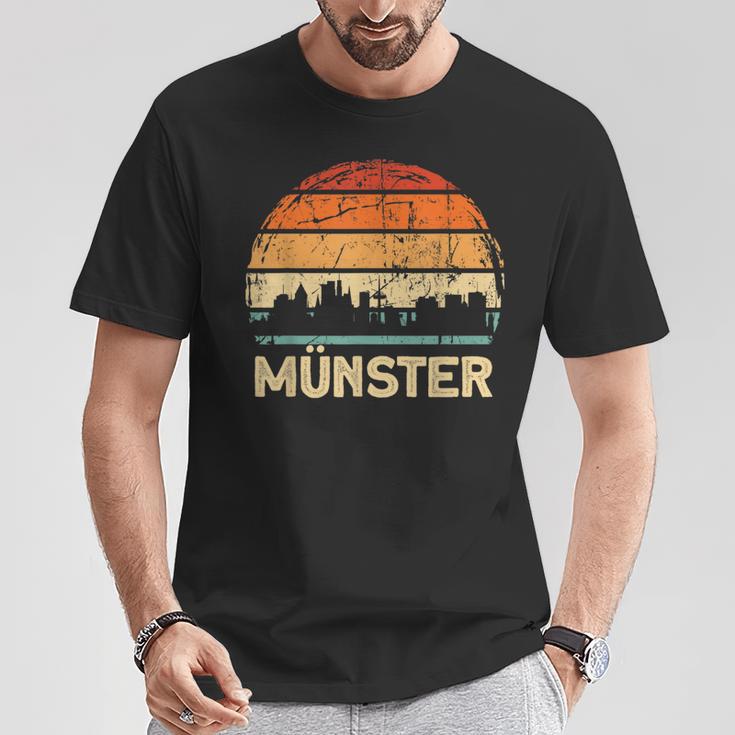 Vintage Münster Skyline Sonnenuntergang T-Shirt, Retro Design Tee Lustige Geschenke