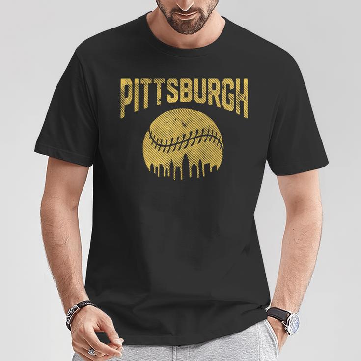 Vintage Pittsburgh Pennsylvania Baseball Fans Skyline Sports T-Shirt Unique Gifts