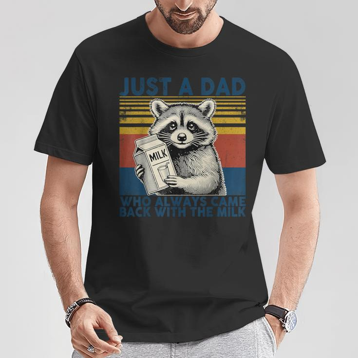 Vintage Racoon Just A Dad Who Always Came Back With The Milk T-Shirt Unique Gifts