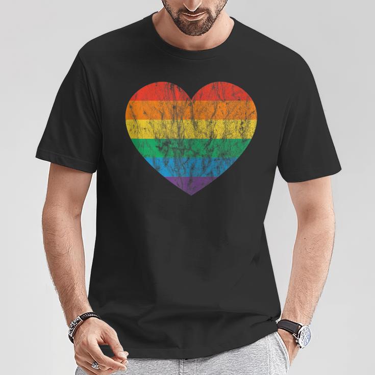 Vintage Rainbow Flag Colored Heart Lgbtq Lesbian Gay Pride T-Shirt Unique Gifts