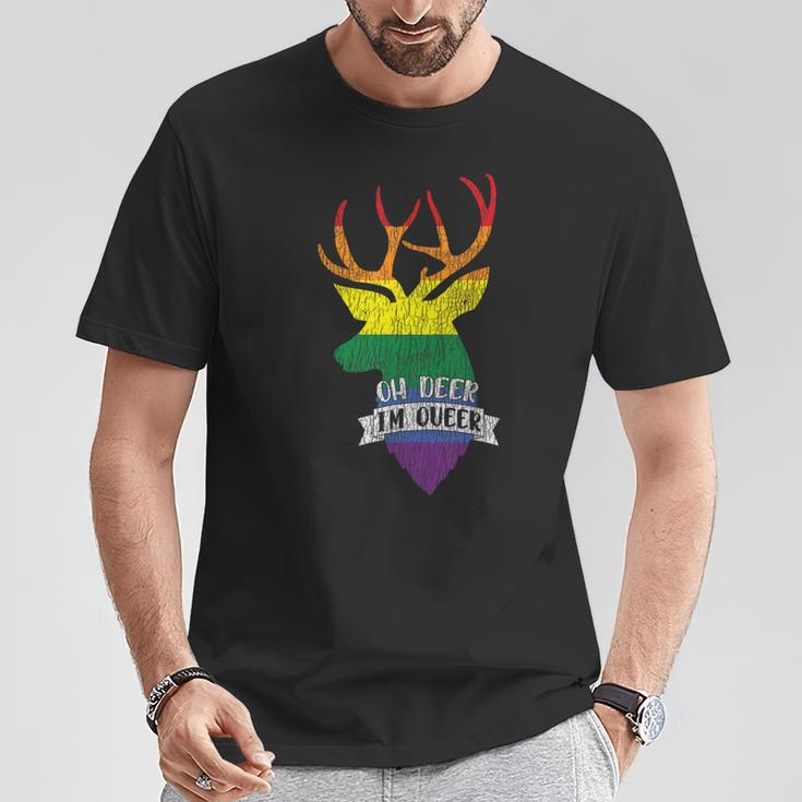 Vintage Rainbow Oh Deer I'm Queer Pride Lesbian Gay Lgbtq T-Shirt Unique Gifts