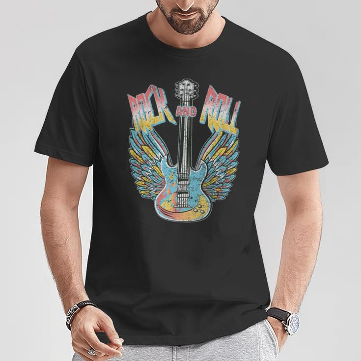 Vintage Retro 80S Rock & Roll Music Electric Guitar Wings T-Shirt Unique Gifts
