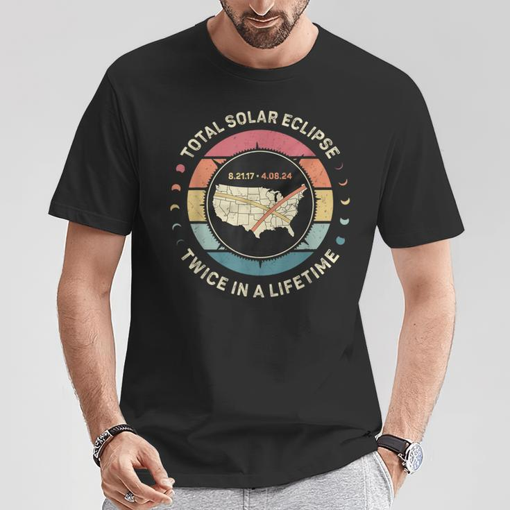 Vintage Total Solar Eclipse Twice In A Lifetime 2017 2024 T-Shirt Unique Gifts