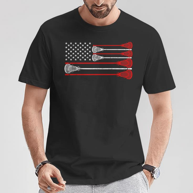 Vintage Usa American Flag Lacrosse Player Lover Patriotic T-Shirt Funny Gifts