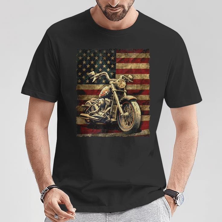 Vintage Usa Flag Motorcycle Retro Biker Mens T-Shirt Unique Gifts