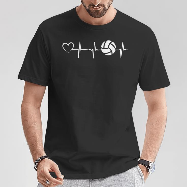 Volleyball Heartbeat Heart Volleyballer Beach Volleyball T-Shirt Lustige Geschenke