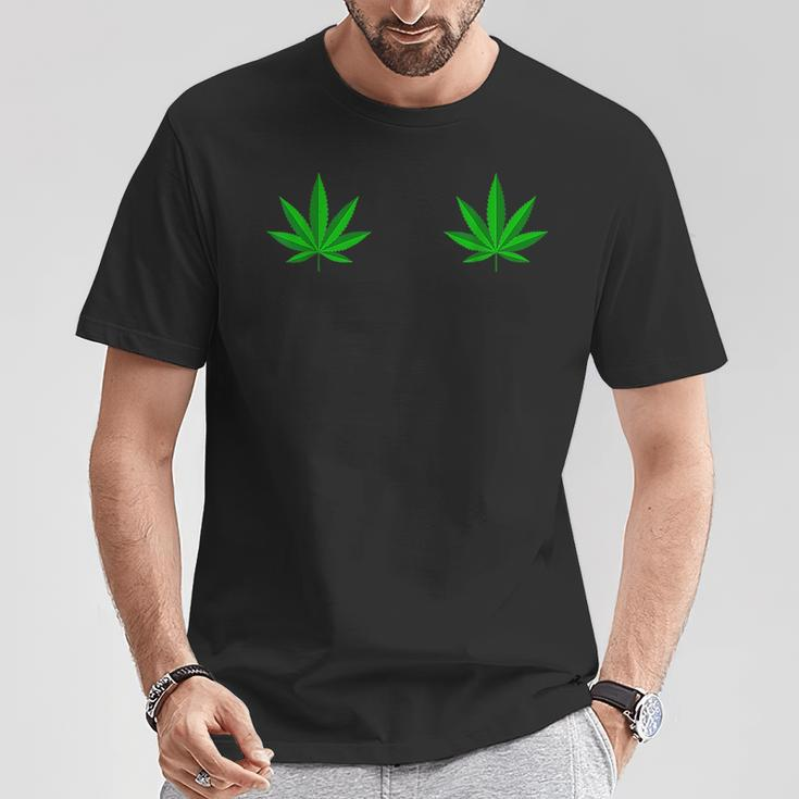 Weed Green Boobs Cannabis Stoner 420 Marijuana Woman T-Shirt Unique Gifts