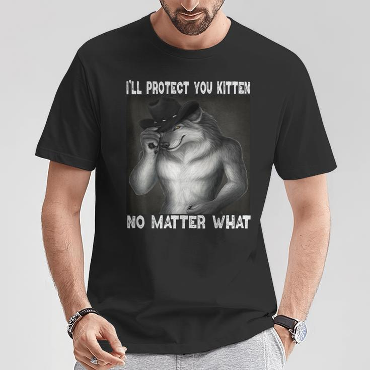 Werewolf Ripping Off Alpha Wolf Meme I'll Protect You Kitten T-Shirt Unique Gifts