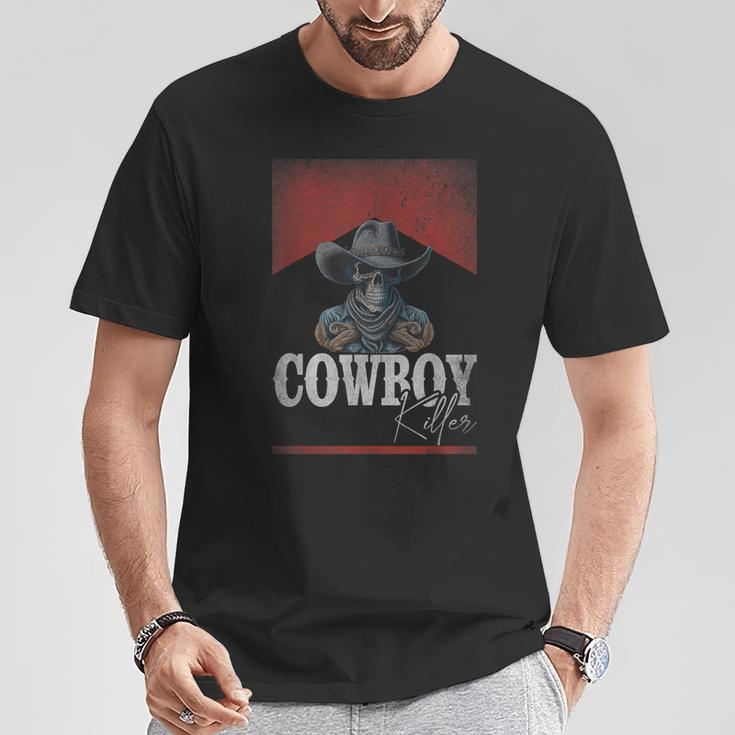 Western Cowboy Killer Cowboy Skeleton Hat And Scarf T-Shirt Unique Gifts