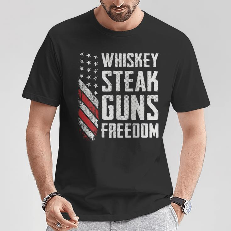 Whiskey Steak Guns Freedom Gun Bbq Drinking -On Back T-Shirt Unique Gifts