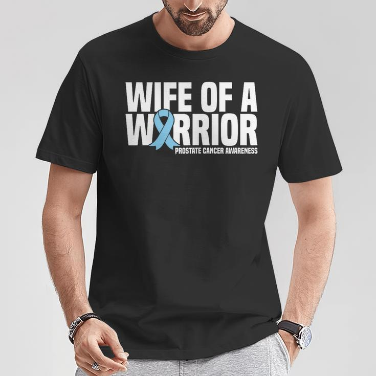 Wife Of A Warrior Blue Ribbon Prostate Cancer Awareness T-Shirt Unique Gifts