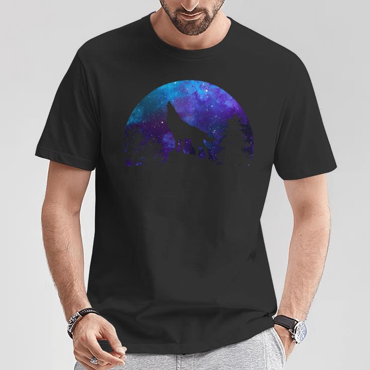 Wolf Howling Moon Love Wolves Cosmic Space Galaxy Men T-Shirt Unique Gifts