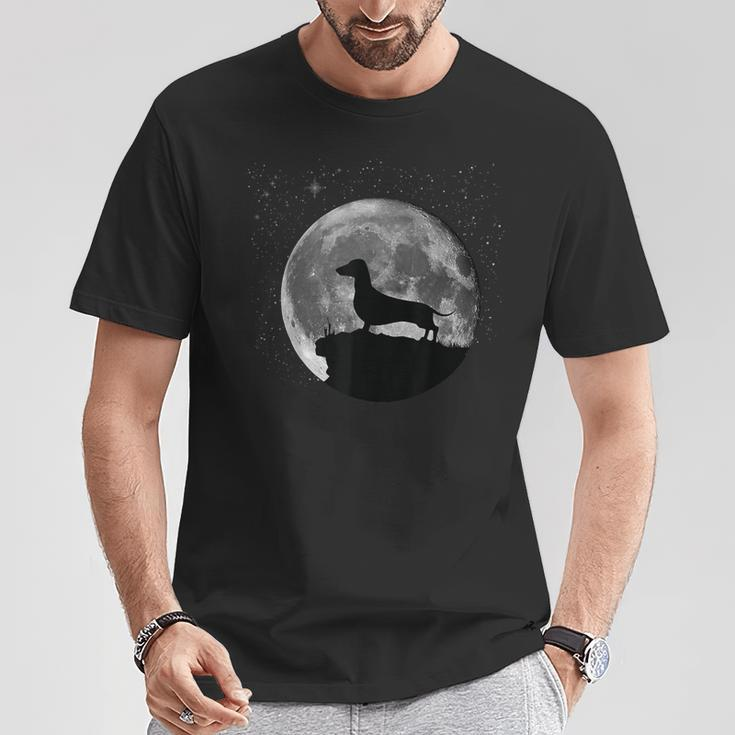 Wolf Silhouette bei Mondschein Herren T-Shirt in Schwarz Lustige Geschenke