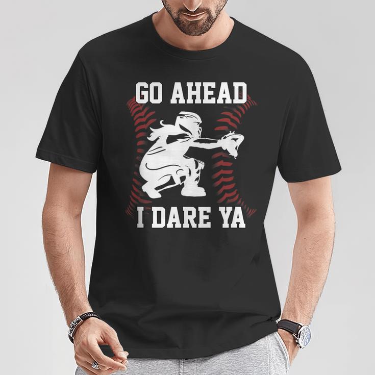 Women's Softball Catcher N Girls I Dare Ya T-Shirt Unique Gifts