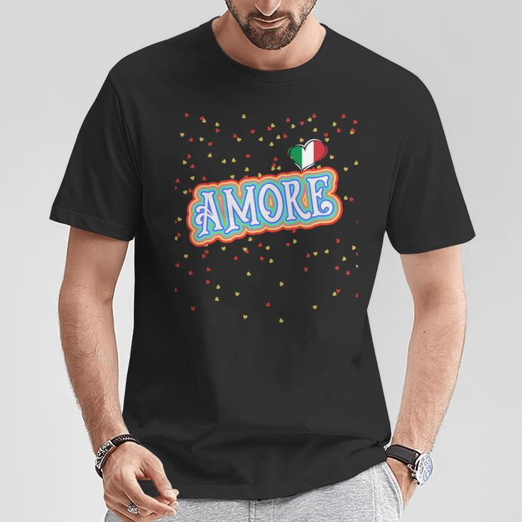 The Word Amore Heart In The Italian Flag Color For Tourists T-Shirt Unique Gifts