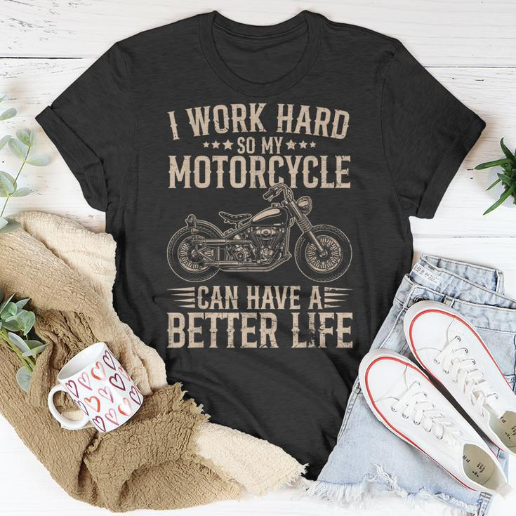 Work Hard For My Motorcycle Biker Joke Vintage T-Shirt Unique Gifts