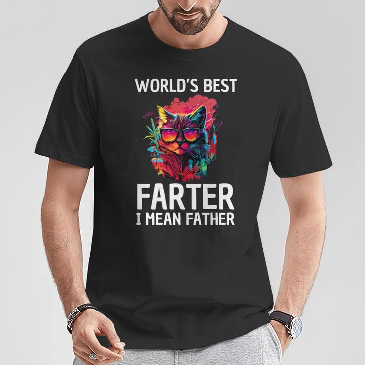 Worlds Best Farter I Mean Father Best Cat Dad Father's Day T-Shirt Funny Gifts
